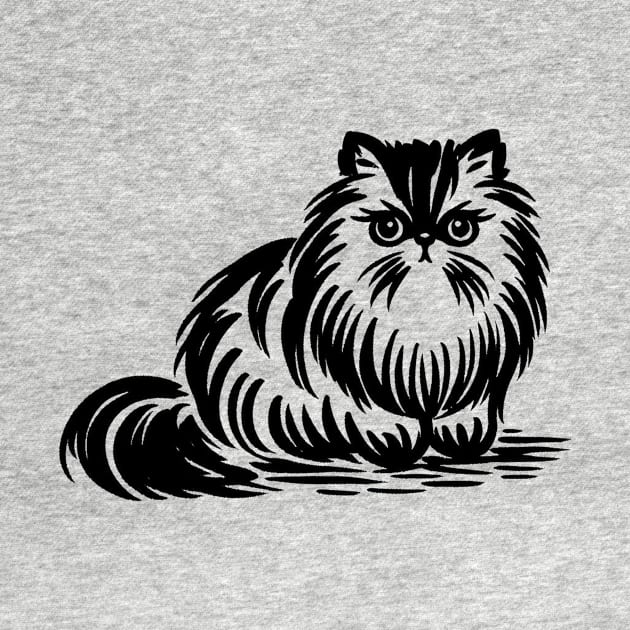 Stick figure of Persian cat in black ink by WelshDesigns